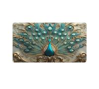 peiyeety Impresionante Alfombrilla de ratón para Juegos de Pavo Real Verde Azulado, de 76 x 40 cm, Extragrande, para Teclado y ratón, Base de Goma Antideslizante y Bordes cosidos Resistentes.