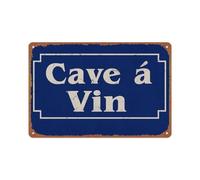 peiyeety Interesante cartel metálico Cave A Vin (Bodega de Vino Francesa) para decoración de pared, ideal para habitaciones, hogares, cafeterías o bares.