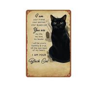 peiyeety Interesante cartel metálico con la frase Gato negro, soy tu amigo, tu compañero, póster decorativo para pared, ideal para habitaciones, hogares, cafeterías o bares (20 x 30 cm).