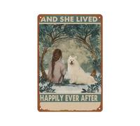peiyeety Interesante cartel metálico con la frase Samoyedo y ella vivieron felices para siempre para decorar la pared de la habitación, el hogar o el bar (20 x 30 cm).