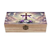 peiyeety Joyero rústico de madera con tapa abatible, diseño religioso He Has Risen - Caja de regalo vintage de madera natural para guardar recuerdos y baratijas, 7,9 × 3,9 × 2,3 pulgadas