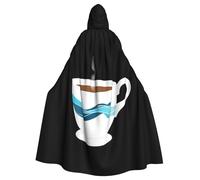 peiyeety La capa con capucha para adultos estampada Waves in the cup es un poncho con capucha de Halloween súper grande, cómodo y duradero.
