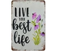 peiyeety Letrero de aluminio estilo granja primaveral - Vive tu mejor vida | Decoración para el hogar, porche y jardín | Regalo de temporada 8x12 pulgadas