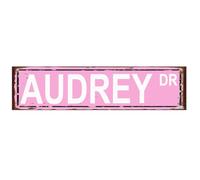 peiyeety Letrero de Audrey - Arte de pared estilo letrero de calle de metal para amantes de Audrey, regalo para niños o nietos, decoración de Audrey, regalo rústico de cumpleaños, 16 x 4 pulgadas