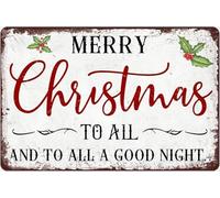peiyeety Letrero de hojalata de aluminio retro Feliz Navidad a todos y buenas noches para exterior de casa, cueva, garaje, bar, club, decoración de pared