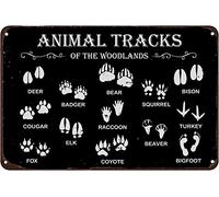 peiyeety Letrero de metal con diseño de huellas de animales, guía de campo, decoración de pared, rústico, retro, educativo, para el hogar, guardería, dormitorio, arte de pared, 8 x 12 pulgadas