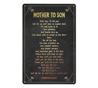 peiyeety Letrero metálico de hojalata con poema Madre a Hijo de 20 x 30 cm. Arte mural con cita de Langston Hughes para sala de estar, placa de poesía inspiradora.