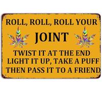 peiyeety Letrero metálico divertido Roll Roll Your Joint (Enrolla tu porro) de 6 x 8 pulgadas - Decoración retro para bar, hogar y cueva de hombre.