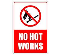 peiyeety Letrero metálico Prohibido trabajar en caliente con símbolo, aluminio, impresión UV, 4 orificios preperforados, 8" x 12".