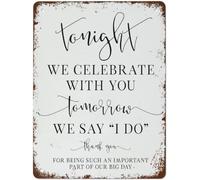 peiyeety Letreros de metal con texto Esta noche celebramos, mañana di que sí, cena de boda, póster retro, decoración de pared, placa vintage para dormitorio, bar, cafetería, cocina, 30 x 40 cm