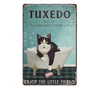 peiyeety Letreros de metal de aluminio con diseño divertido de gato esmoquin orgánico: Disfruta de las pequeñas cosas. Decoración de pared para baño, hogar, garaje, bar, 8 x 12 pulgadas.