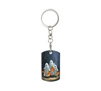 peiyeety Lindos fantasmas caminando por un viejo sendero, calabazas, llavero rectangular de metal chapado, llaveros para mujeres y hombres