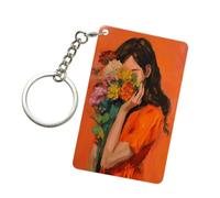 peiyeety Llavero acrílico con diseño de flores coloridas y rostro femenino oculto. Llaveros de moda con cadenas acrílicas para autos. Etiquetas para hombres y mujeres.