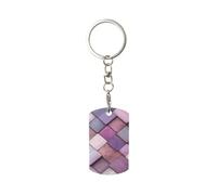 peiyeety Llavero rectangular de metal chapado con azulejos geométricos de madera lisa pulida de color púrpura para mujeres y hombres.