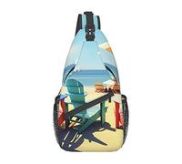 peiyeety Mochila bandolera con estampado de sillas de playa y paisajes para hombres y mujeres, bolso bandolera de viaje, senderismo, mochila de día