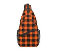 peiyeety Mochila bandolera de cuadros vichy negros y naranjas para mujer y hombre, ideal para viajes, senderismo, etc.