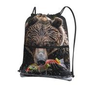 peiyeety Mochila con cordón Bolsas deportivas para gimnasio Oso come pescado Bolsas con cordón Mochila con cordón para mujeres y hombres