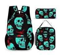 peiyeety Mochila con diseño de calavera zombi, color rojo sangre, de Halloween (1 unidad), con loncheras y bolsa de maquillaje, bandolera con lonchera y bolsas de almacenamiento.