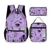 peiyeety Mochila con lonchera, bolsa de almacenamiento, bruja, brujería, gótico, calavera, hongo (1), conjunto de mochila, lonchera y bolsa de cosméticos, conjunto de mochila