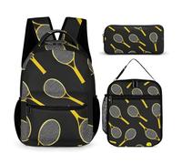 peiyeety Mochila con lonchera, bolsa de almacenamiento, divertidas raquetas de tenis de colores y pelotas de tenis (1), conjunto de mochila, lonchera y bolsa de cosméticos, conjunto de mochila