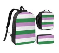 peiyeety Mochila de 17 pulgadas con bandera del orgullo de género queer, bolsa de almuerzo, mochila ligera para hombres y mujeres, 3 piezas