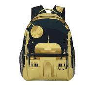peiyeety Mochila de viaje con tarjeta de Eid al-Fitr con luna y mezquita para hombres y mujeres, mochila para portátil de 15,6 pulgadas, mochila de trabajo impermeable