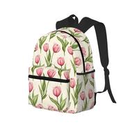 peiyeety Mochila de viaje para portátil para hombre y mujer: mochila de playa ligera, resistente al agua, con estampado de tulipanes rosas y correas ajustables.