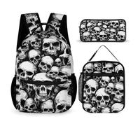 peiyeety Mochila para portátil con diseño de calavera gótica en blanco y negro (1), mochila con lonchera y bolsa de almacenamiento, mochila con lonchera y bolsas para cosméticos.