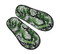 peiyeety Pantuflas con estampado de piel de serpiente verde para mujer, zapatos de casa con suela afelpada, pantuflas para interior y exterior.