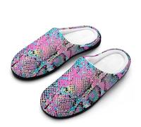 peiyeety Pantuflas de algodón para mujer con diseño de piel de serpiente de colores, antideslizantes, cálidas, para interior y exterior.