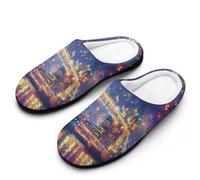 peiyeety Pantuflas de espuma viscoelástica para hombre, ligeras, de algodón, para interiores y exteriores, con el Puente de la Torre de Londres y los fuegos artificiales.46-47