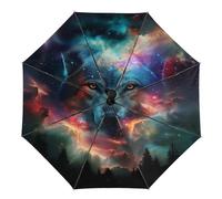 peiyeety Paraguas plegable con diseño de galaxia de pavo real, compacto, automático, resistente al viento, ideal para la lluvia, para hombres y mujeres, para viajes al aire libre.