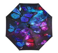 peiyeety Paraguas plegable con diseño de galaxia de pavo real, compacto, automático, resistente al viento, ideal para la lluvia, para hombres y mujeres, para viajes al aire libre.