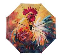 peiyeety Paraguas plegable con diseño de gallo colorido, notas musicales florales, compacto, automático, resistente al viento, para lluvia, para hombres y mujeres, para viajes al aire libre.