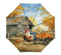 peiyeety Paraguas plegable con diseño de gallo colorido, notas musicales florales, compacto, automático, resistente al viento, para lluvia, para hombres y mujeres, para viajes al aire libre.