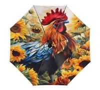 peiyeety Paraguas plegable con diseño de gallo colorido, notas musicales florales, compacto, automático, resistente al viento, para lluvia, para hombres y mujeres, para viajes al aire libre.