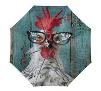 peiyeety Paraguas plegable con diseño de gallo colorido, notas musicales florales, compacto, automático, resistente al viento, para lluvia, para hombres y mujeres, para viajes al aire libre.