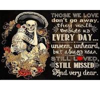 peiyeety Pareja de calaveras de azúcar Aquellos que amamos no se van, Aún amamos, Aún extrañamos y Muy queridos, letreros de aluminio, letreros de hojalata divertidos, póster de arte de metal, regalo