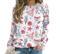 peiyeety Sudadera de Manga Larga con Cuello Redondo y diseño de Estrella de mar roja Dibujada a Mano para Mujer, Estilo Informal y elástico, Ideal para otoño e Invierno, Moda y Ropa de Exterior.