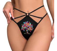 peiyeety Tanga Invisible con Estampado de árbol y Piezas de Rompecabezas para Mujer, con Espalda en T, novedosa Ropa Interior Invisible