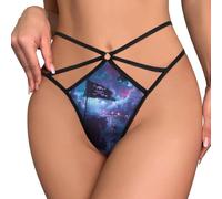 peiyeety Tanga Invisible con Estampado de Ciudad neón y Bandera Pirata para Mujer, Tanga novedosa