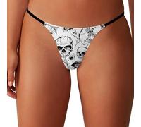 peiyeety Tanga Sexy con Calaveras de Espinas, Rosas y Parches para Mujer, Ropa Interior de Tiro bajo Invisible