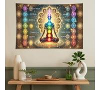 peiyeety Tapiz de meditación de yoga con mandala de los 7 chakras, estilo bohemio, ideal para dormitorio, sala de estar, dormitorio de 101 x 152 cm