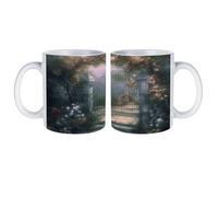 peiyeety Taza de cerámica blanca Secret Garden de 330 ml para café, café con leche, té y cacao. Ideal para el hogar y la oficina.