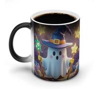 peiyeety Taza de cerámica con forma de bastón fantasma que cambia de color y cambia de temperatura, negra y reactiva al calor. El mensaje aparece al calentarse. para un amigo o familiar.