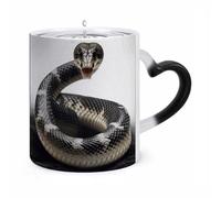 peiyeety Taza de cerámica con forma de serpiente Cobra, sensible al calor, que cambia de color, personalizada, con asa en forma de corazón, diseño creativo, clásica, para hombres y mujeres.