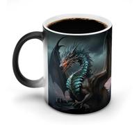 peiyeety Taza de dragón que cambia de color, taza de cerámica, taza negra reactiva al calor, taza de té con mensaje que aparece al calentarse. Cumpleaños para un amigo de la familia.