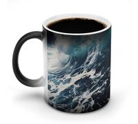 peiyeety Taza de espuma de playa con ondas, sensible al calor, que cambia de color, novedosa, de cerámica, personalizada, para té, divertida y mágica, regalo para adultos.