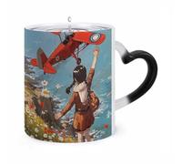 peiyeety Taza mágica que cambia de color, con estampado Su mirada sobre el horizonte, de cerámica sensible al calor, de 345 ml (12 oz), un regalo novedoso para las fiestas.