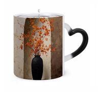 peiyeety Taza mágica que cambia de color, con patrón de armonía marrón, de cerámica sensible al calor, de 355 ml (12 oz), regalo novedoso para las fiestas.